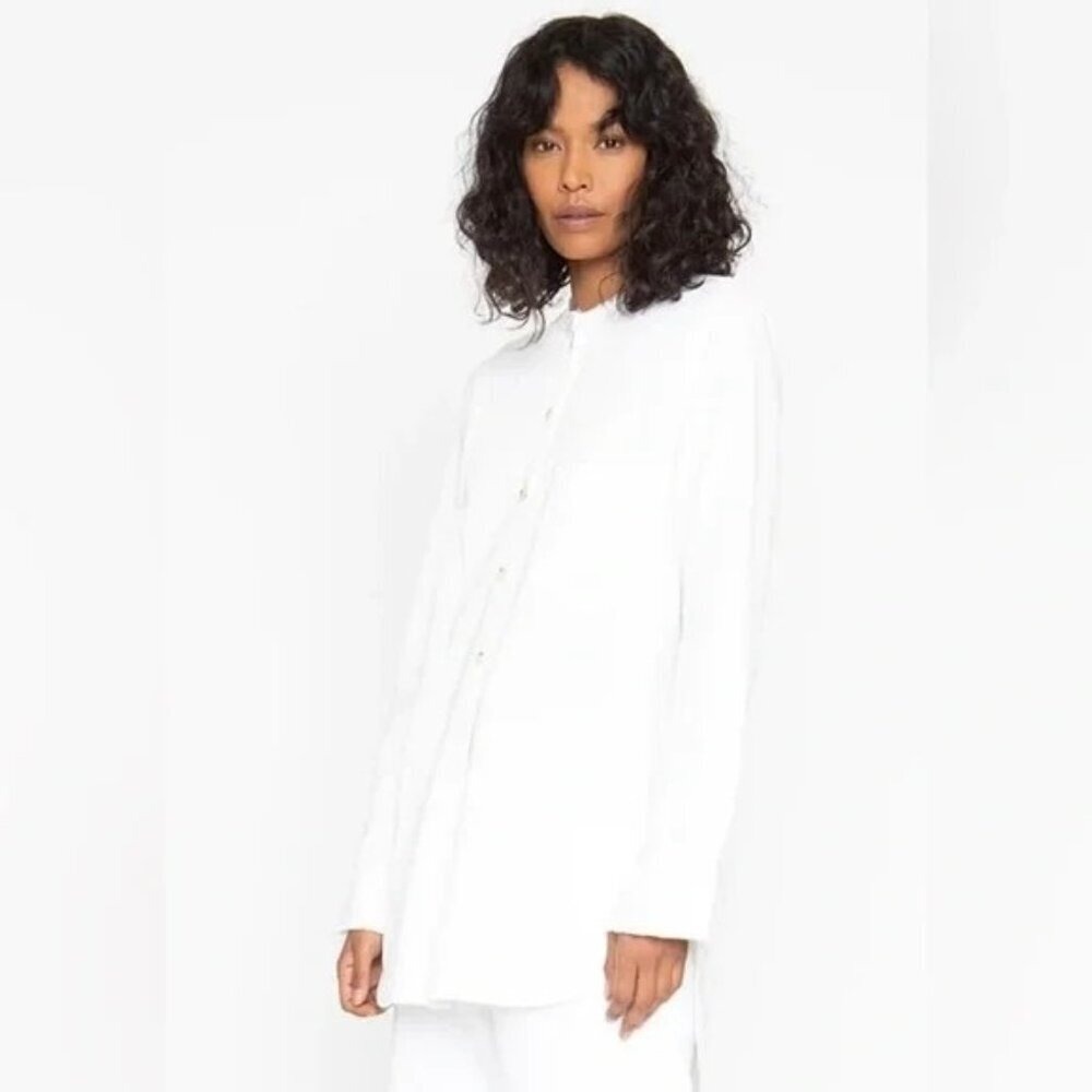 NEW Sandrine Rose by Free People Mandarin Denim Shirt Women's Size S White NWT